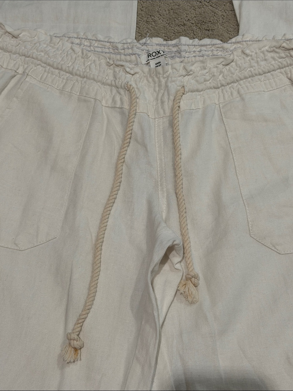 Roxy Off-White Wide-Leg Drawstring Pants - Picture 3 of 4